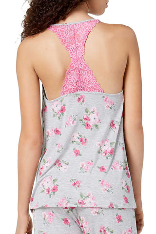 Thalia Sodi Intimates Grey Cabbage Rose Racerback Lounge Tank