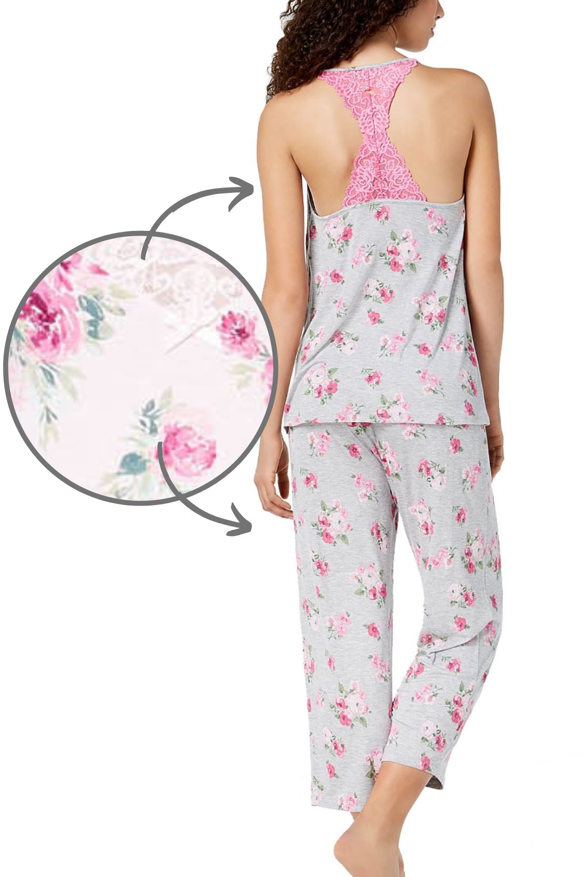 Thalia Sodi Intimates Pink Delicate Blooms Knit Lace Racerback Pajama Set