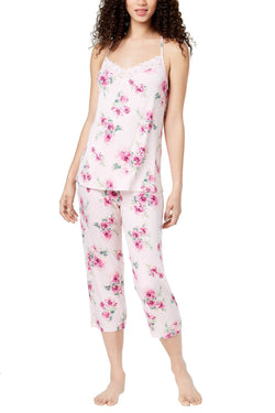 Thalia Sodi Intimates Pink Delicate Blooms Knit Lace Racerback Pajama Set thumbnail 1