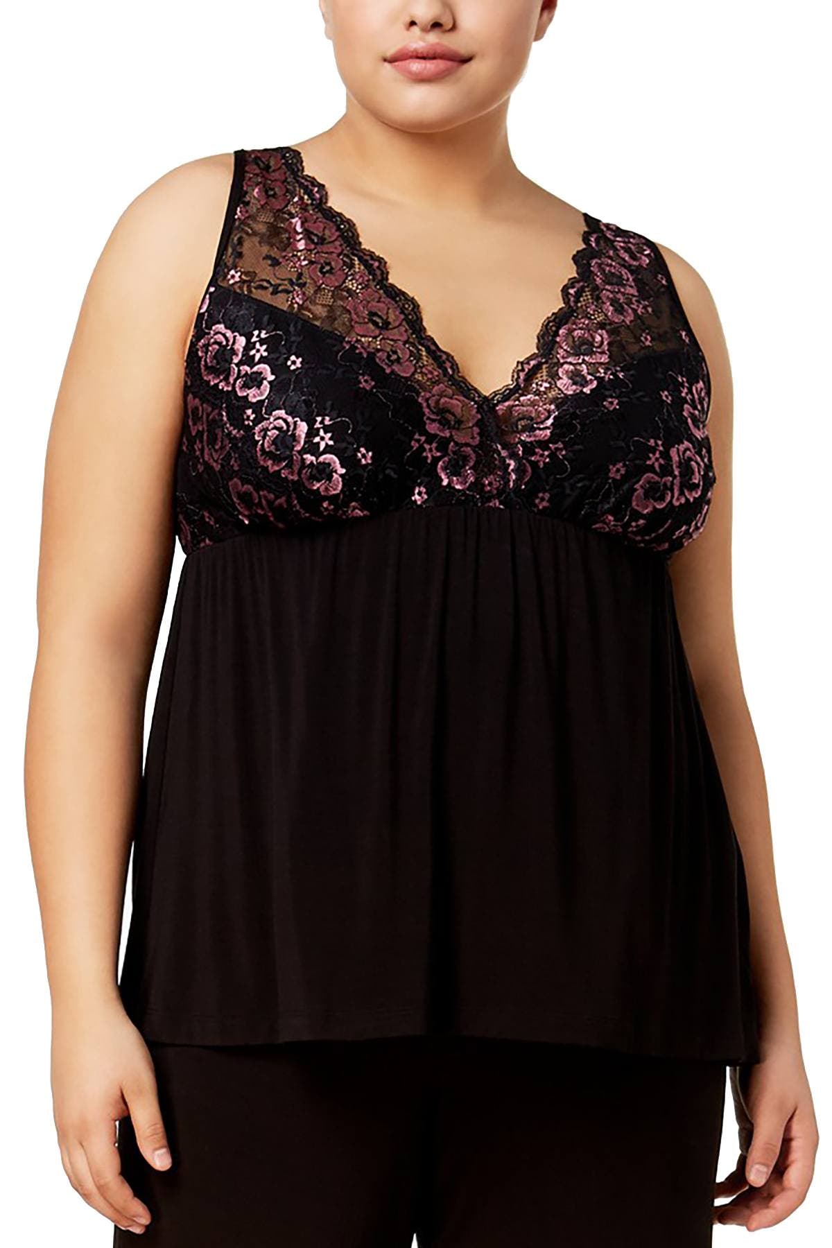 Thalia Sodi PLUS Black/Pink Knit/Lace Camisole