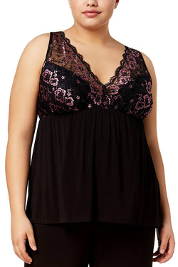 Thalia Sodi PLUS Black/Pink Knit/Lace Camisole thumbnail 1