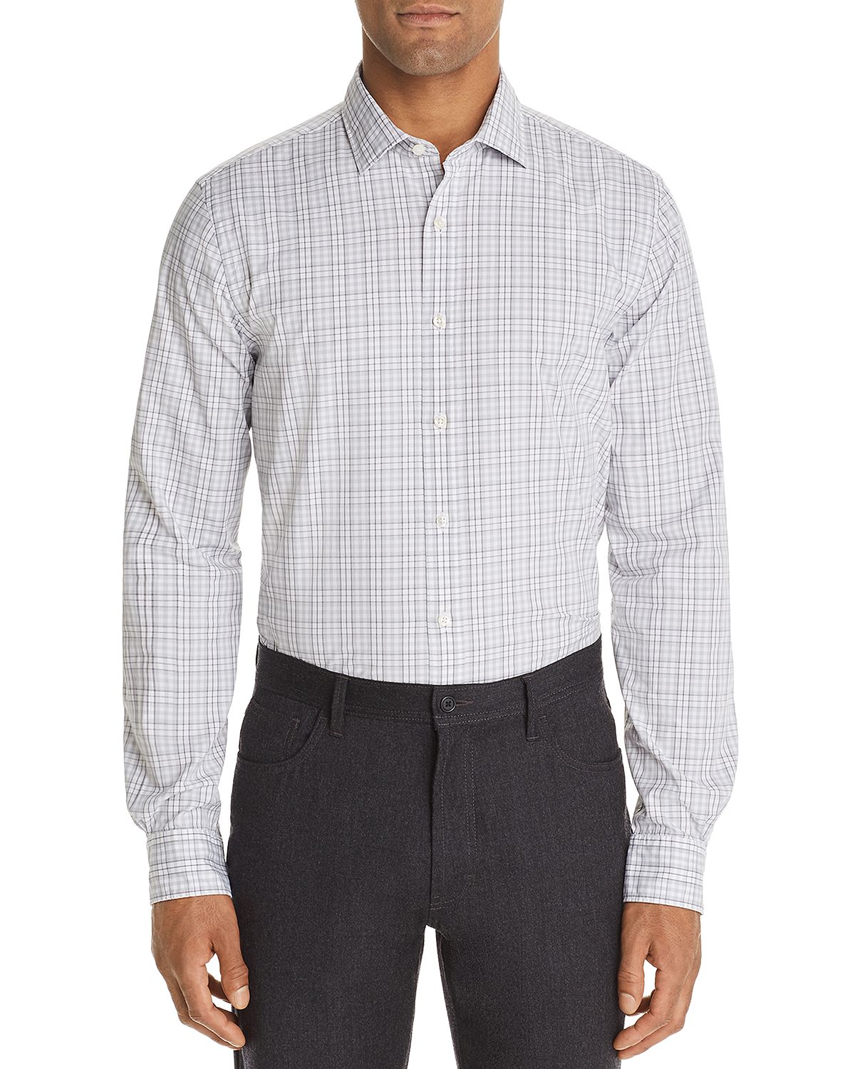 The Men's Store Bi-color Plaid Classic Fit Shirt Gray