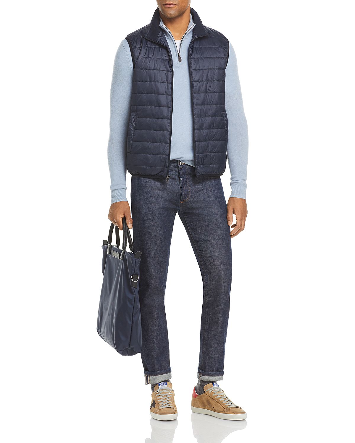 The Men's Store Cashmere Half-zip Sweater Light Blue Slate
