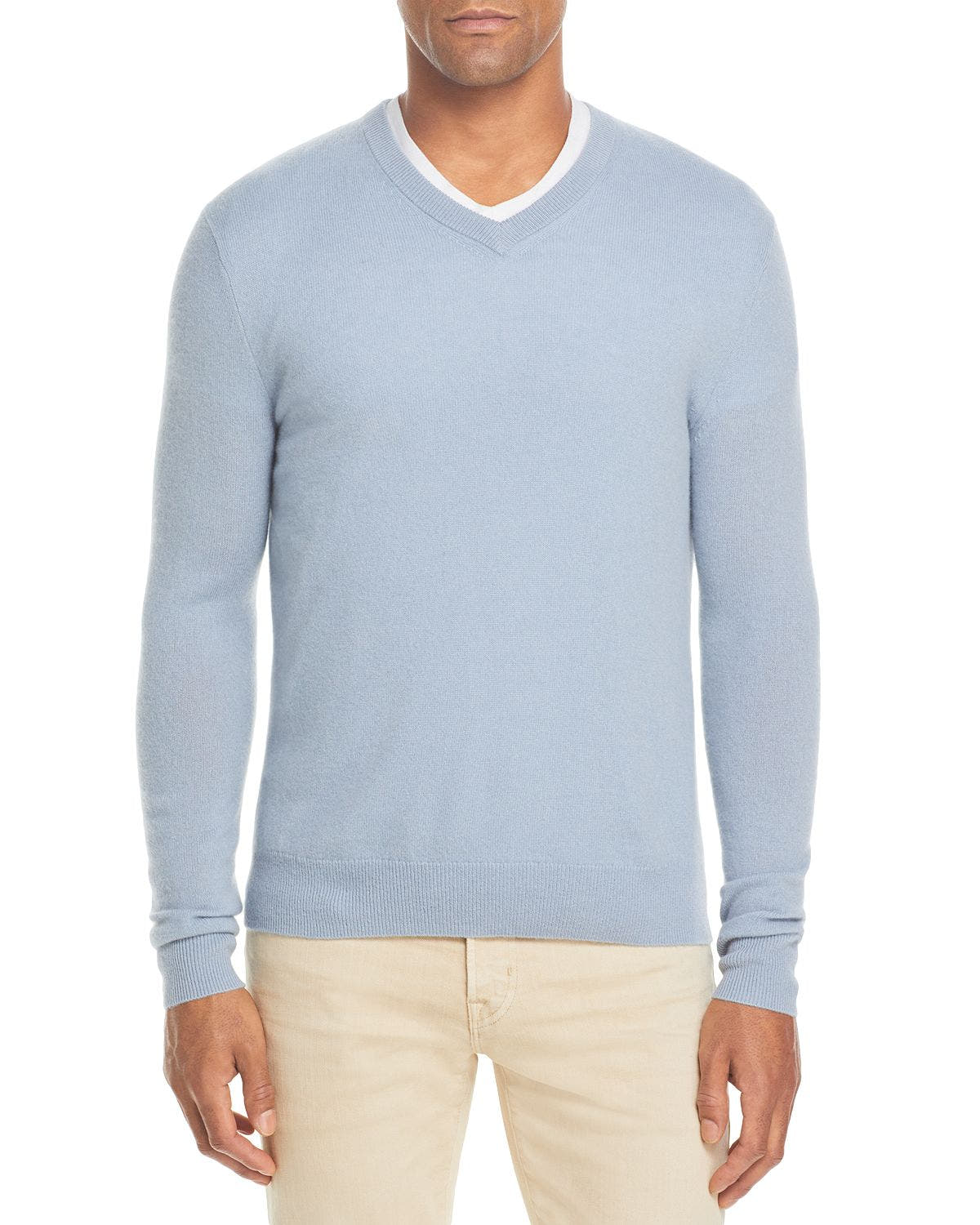 The Men's Store Cashmere V-neck Sweater Light Blue Slate
