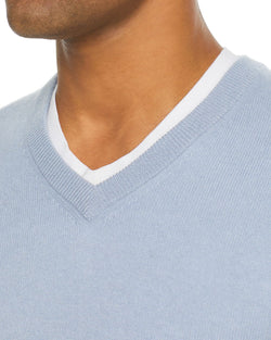 The Men's Store Cashmere V-neck Sweater Light Blue Slate thumbnail 3