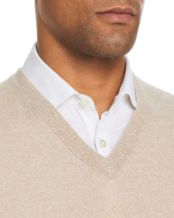 The Men's Store Cashmere V-neck Sweater Oatmeal thumbnail 3