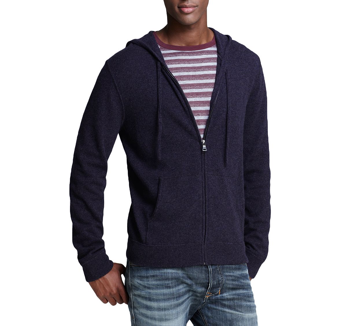 The Men's Store Cashmere Zip Hoodie Sweater Navy