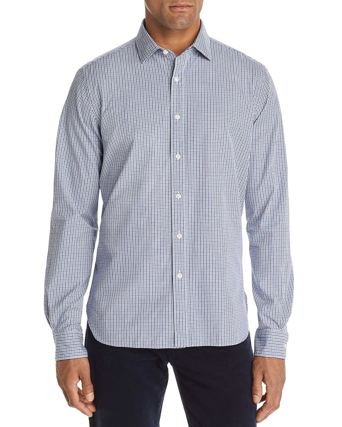 The Men's Store Check-print Classic Fit Shirt Navy