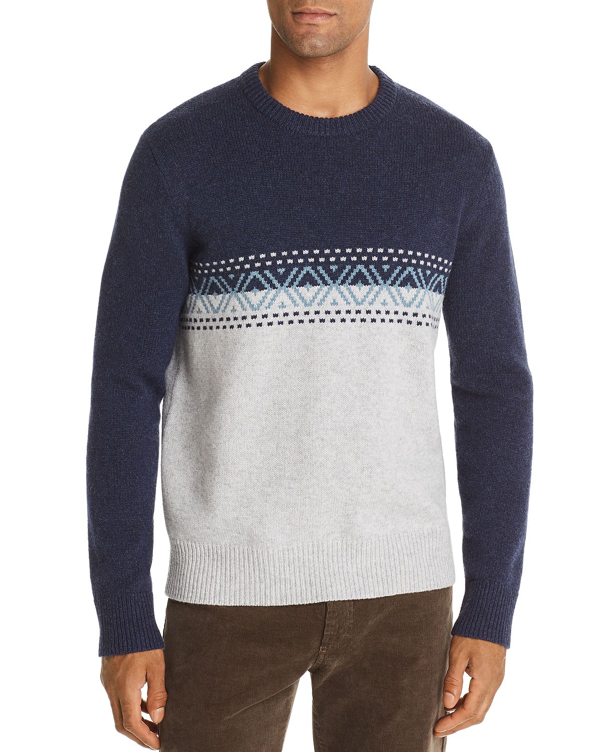 The Men's Store Color-block Fair-isle Merino Wool Sweater Indigo
