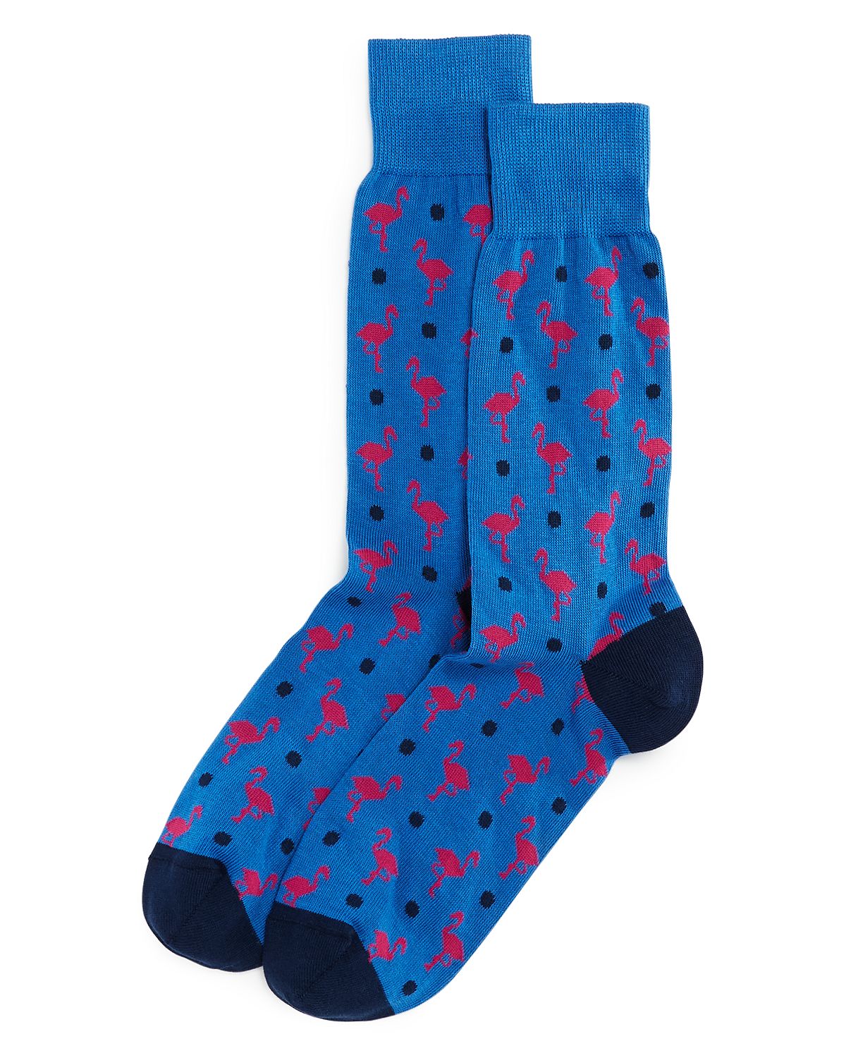 The Men's Store Cotton-blend Flamingo Dot Crew Socks Light Blue
