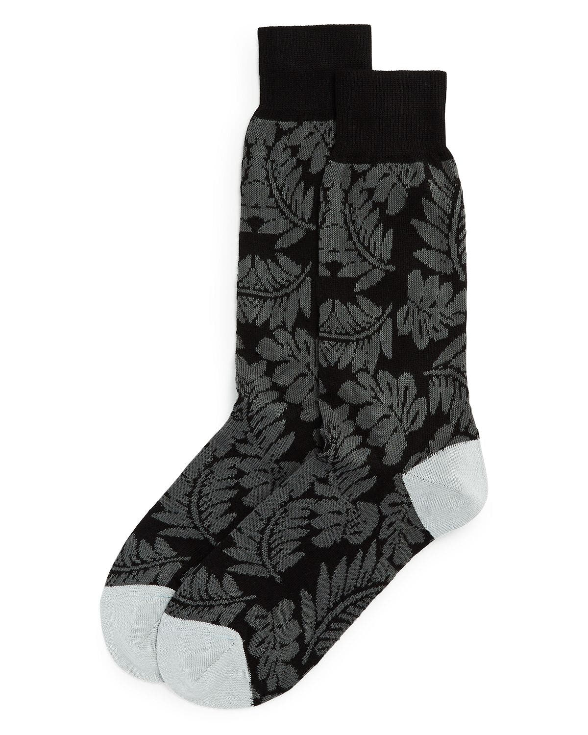 The Men's Store Cotton-blend Tonal Tropical Leaf Crew Socks Black