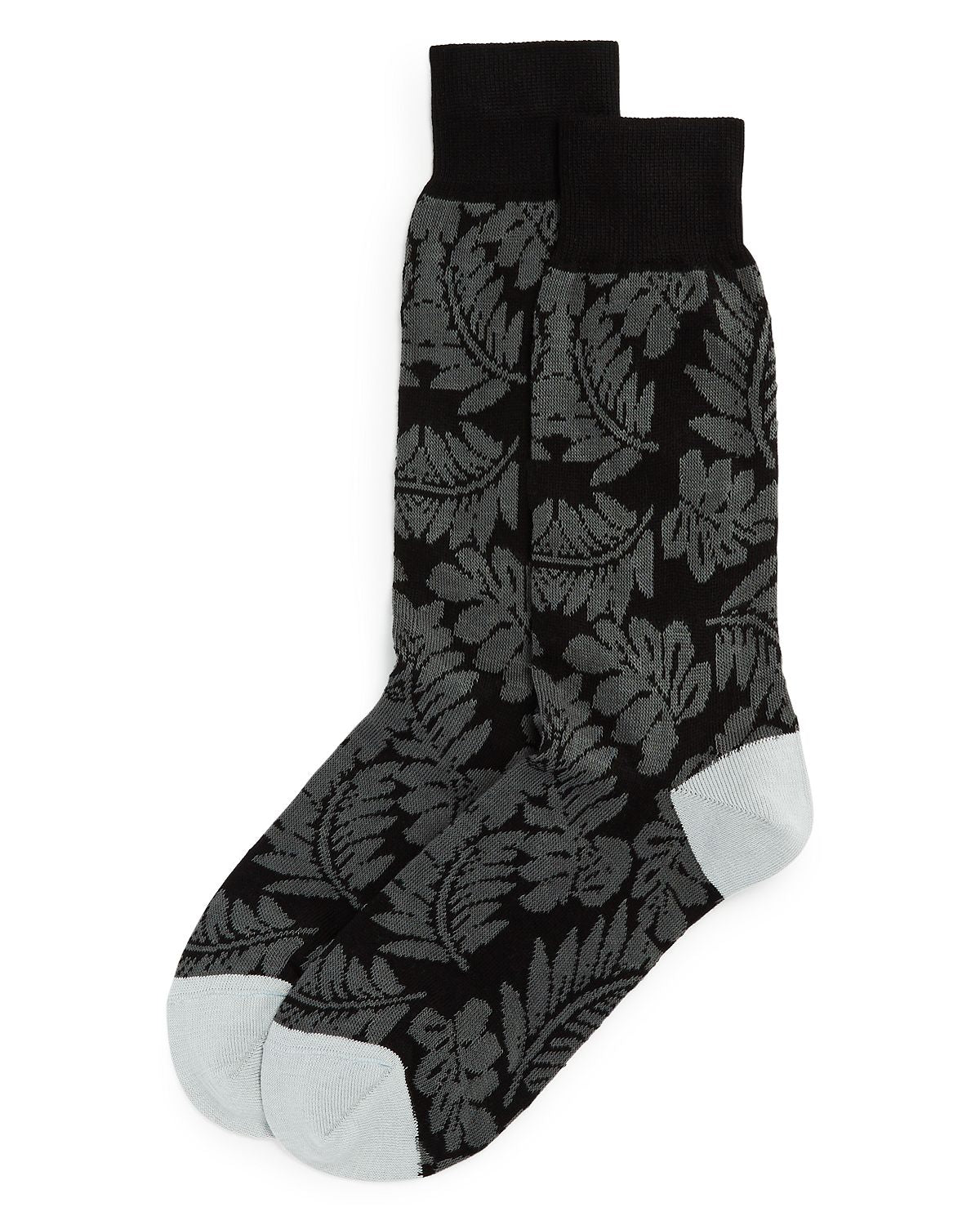 The Men's Store Cotton-blend Tonal Tropical Leaf Crew Socks Black