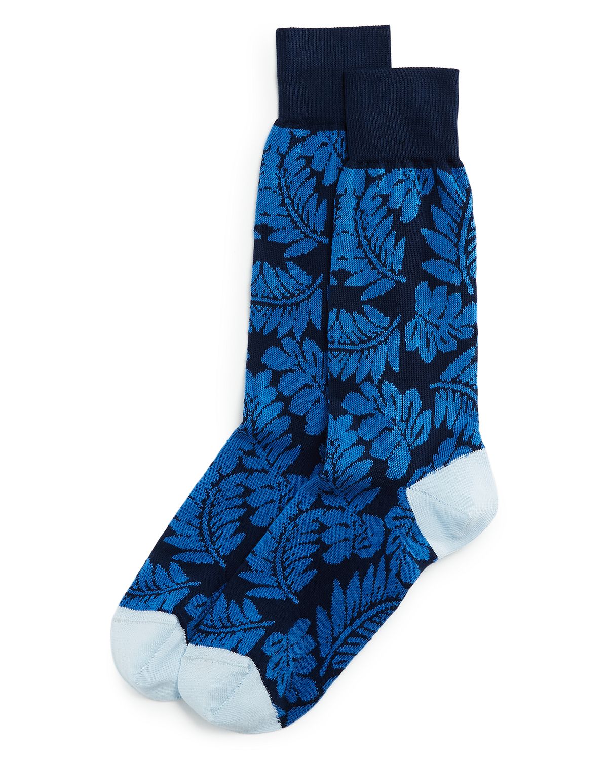 The Men's Store Cotton-blend Tonal Tropical Leaf Crew Socks Navy