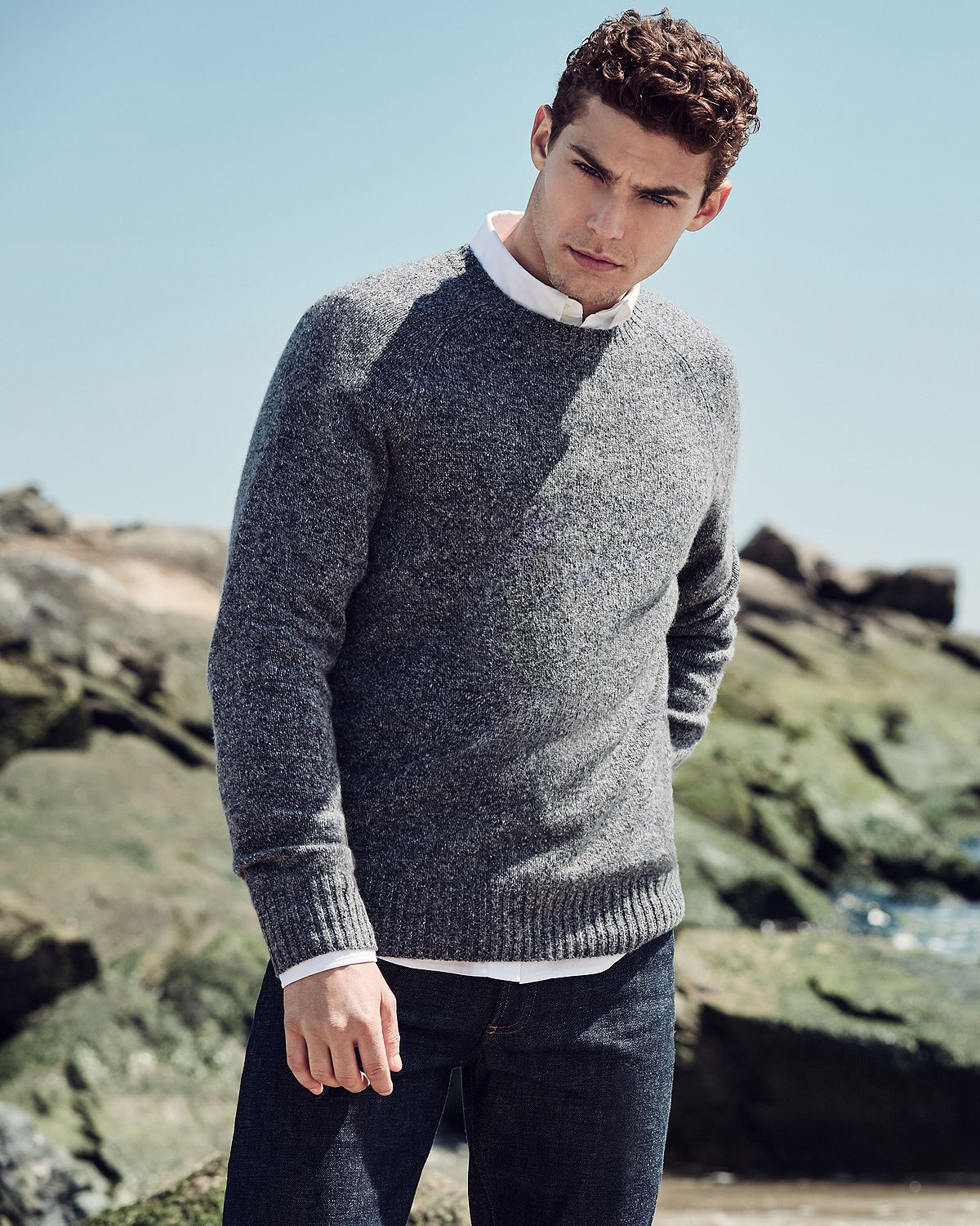 The Men's Store Crewneck Donegal Cashmere Sweater Gray