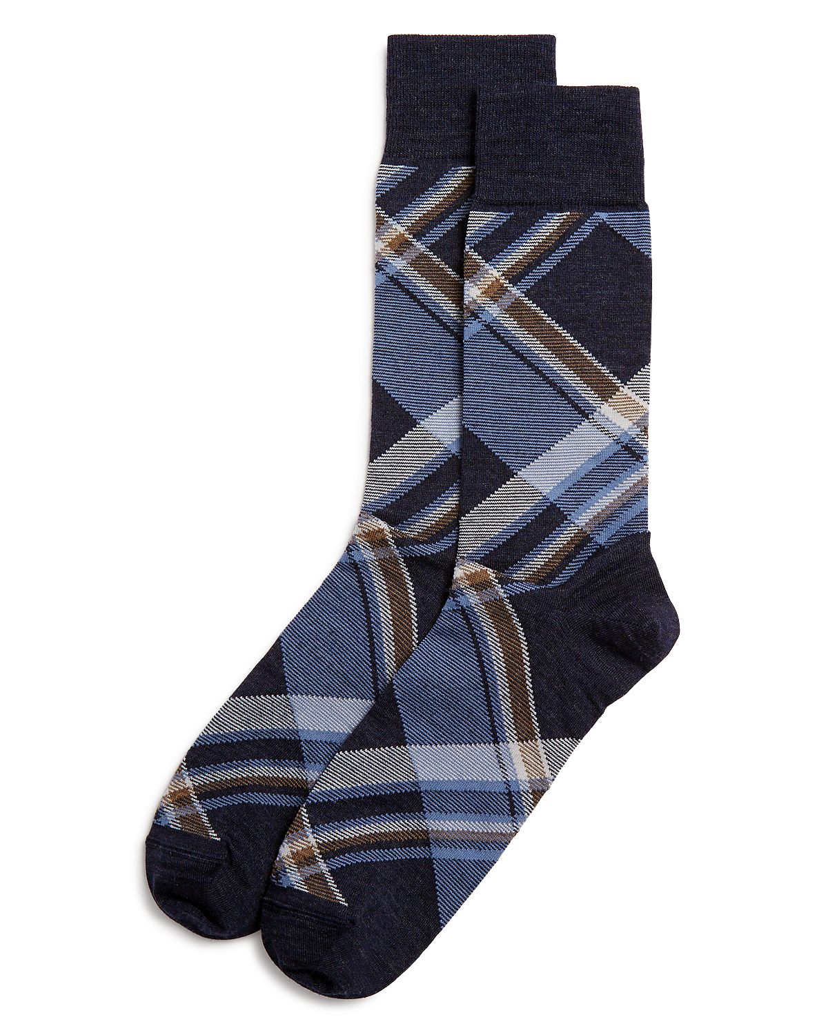The Men's Store Diagonal Plaid Socks Navy