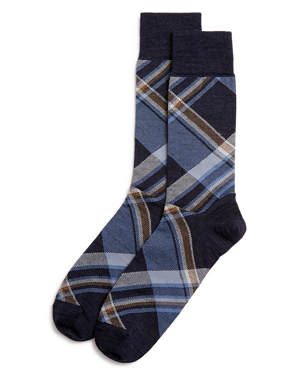 The Men's Store Diagonal Plaid Socks Navy