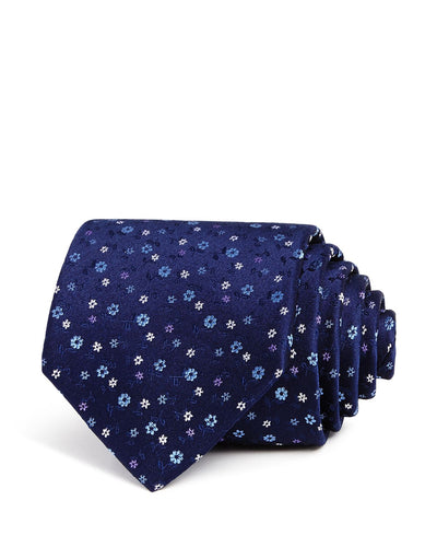 The Men's Store Ditsy-floral Silk Classic Tie Navy/Purple