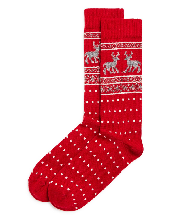 The Men's Store Fair-isle Reindeer Dotted Socks Fire Red