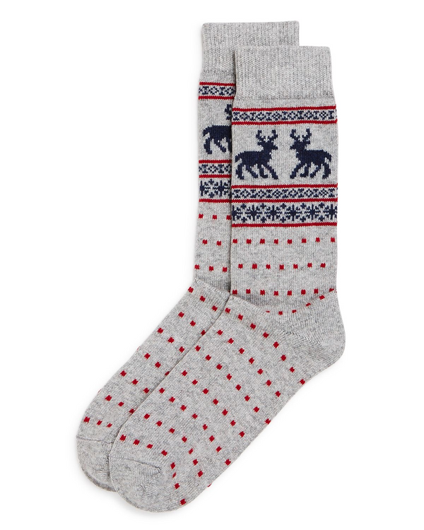The Men's Store Fair-isle Reindeer Dotted Socks Gray