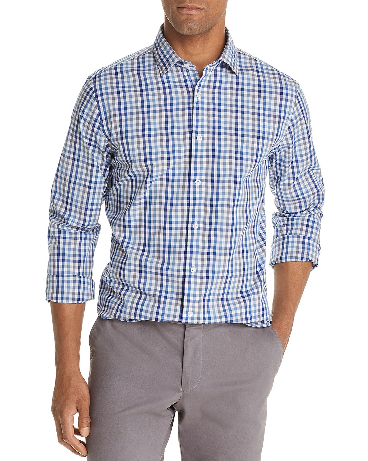 The Men's Store Four-color Check-print Classic Fit Shirt Slate Blue