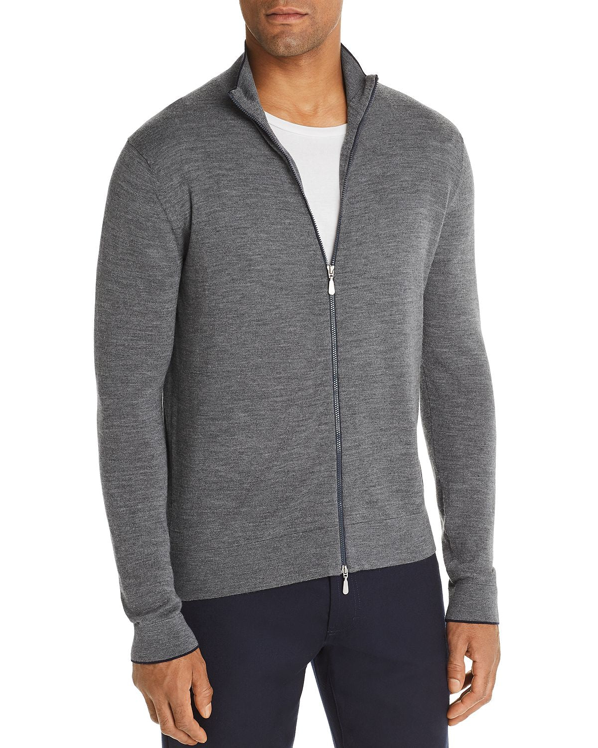 The Men's Store Front-zip Merino Wool Cardigan Medium Gray