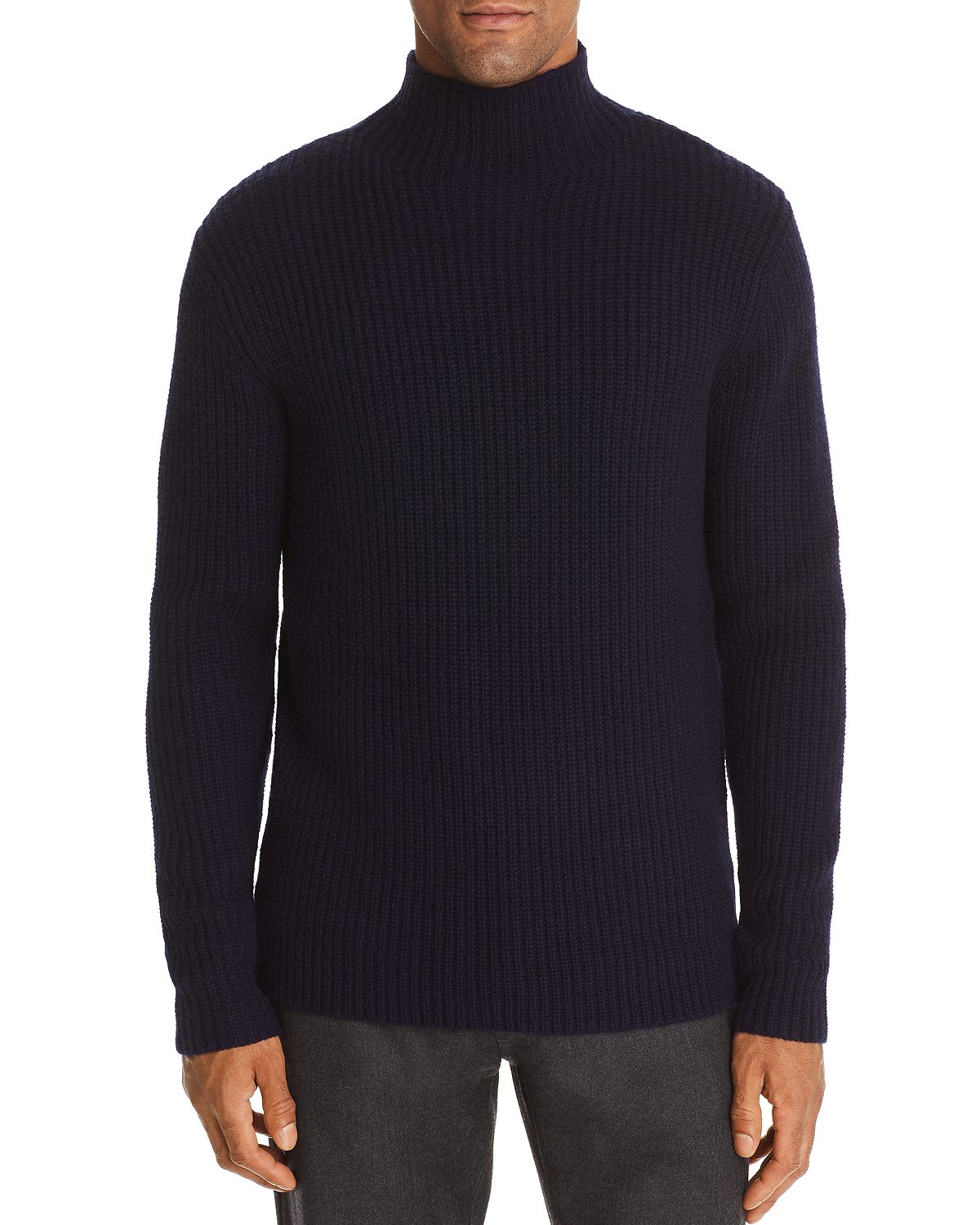 The Men's Store Funnel-neck Fisherman-rib Sweater Navy Blue