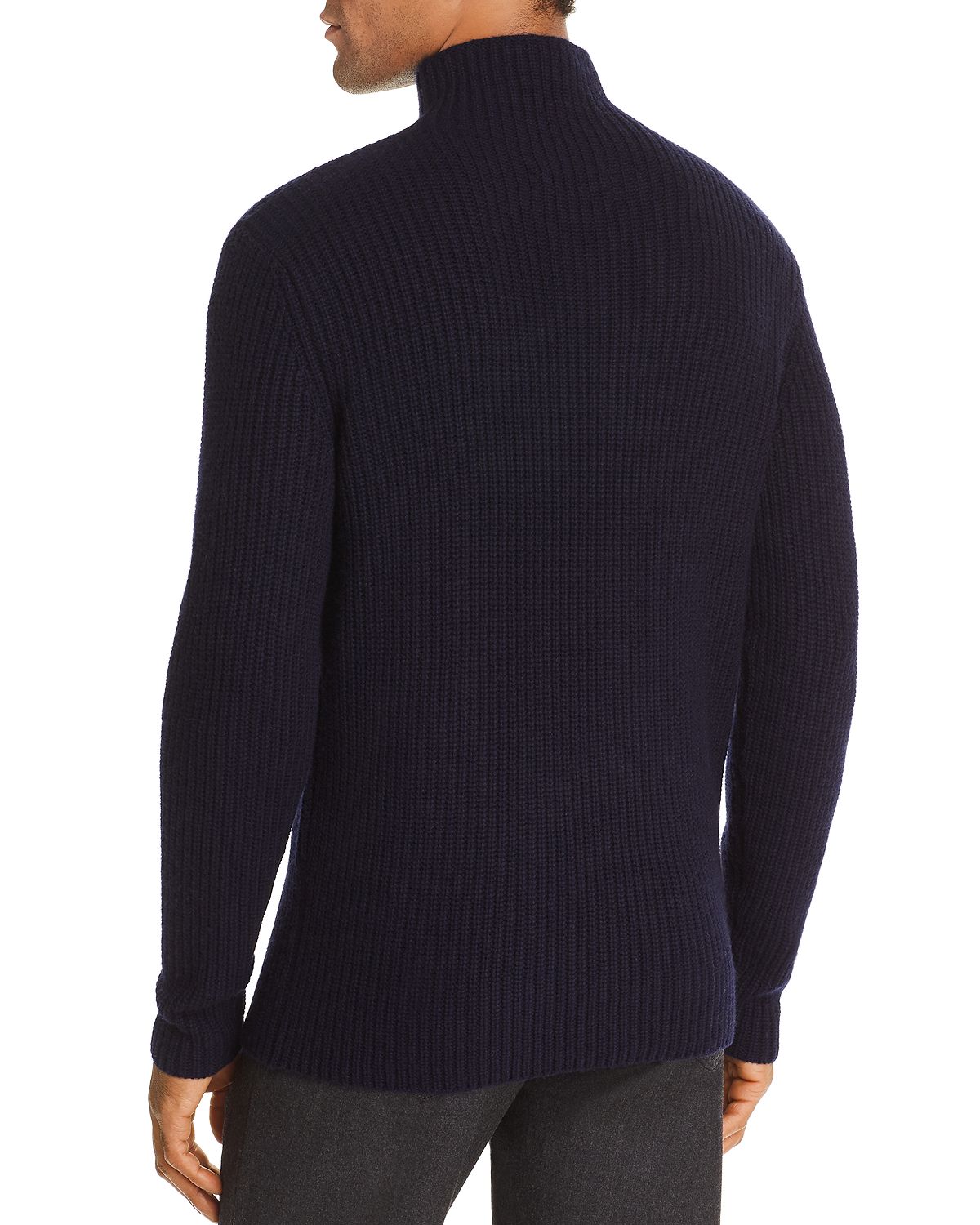The Men's Store Funnel-neck Fisherman-rib Sweater Navy Blue
