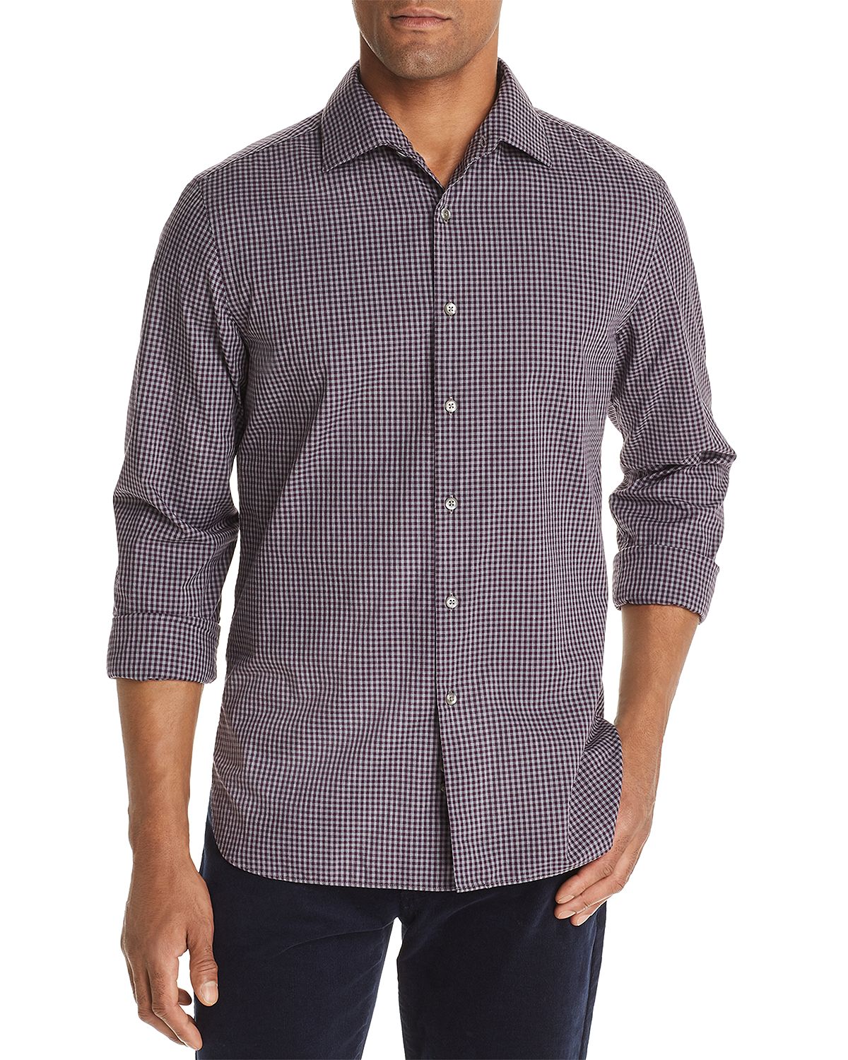 The Men's Store Gingham Classic Fit Shirt Gray