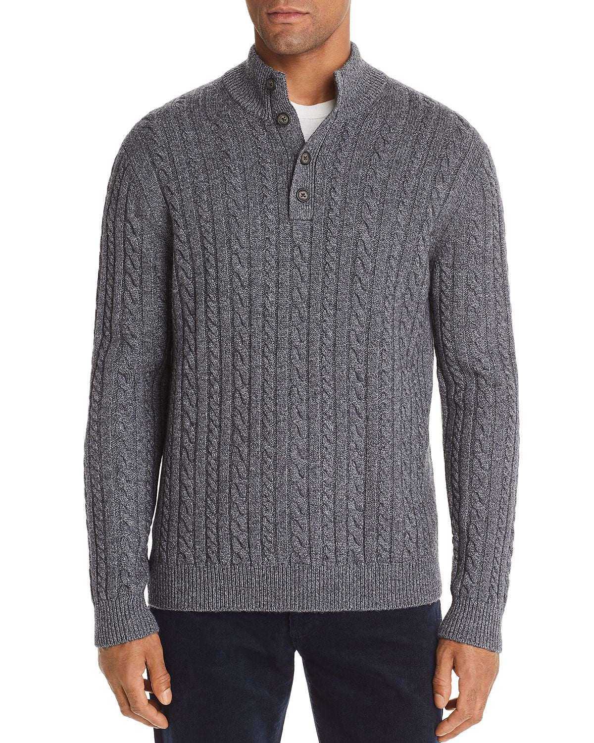 The Men's Store Half-button Cable Sweater Gray Navy Twist