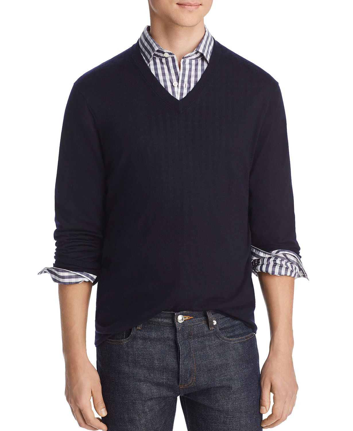 The Men's Store  Lightweight Cashmere V-neck Sweater Navy