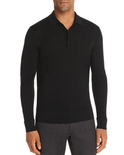 The Men's Store Long-sleeve Knit Classic Fit Polo Shirt Black thumbnail 1