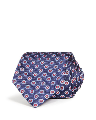 The Men's Store Medallion Woven Silk Classic Tie Navy/Red