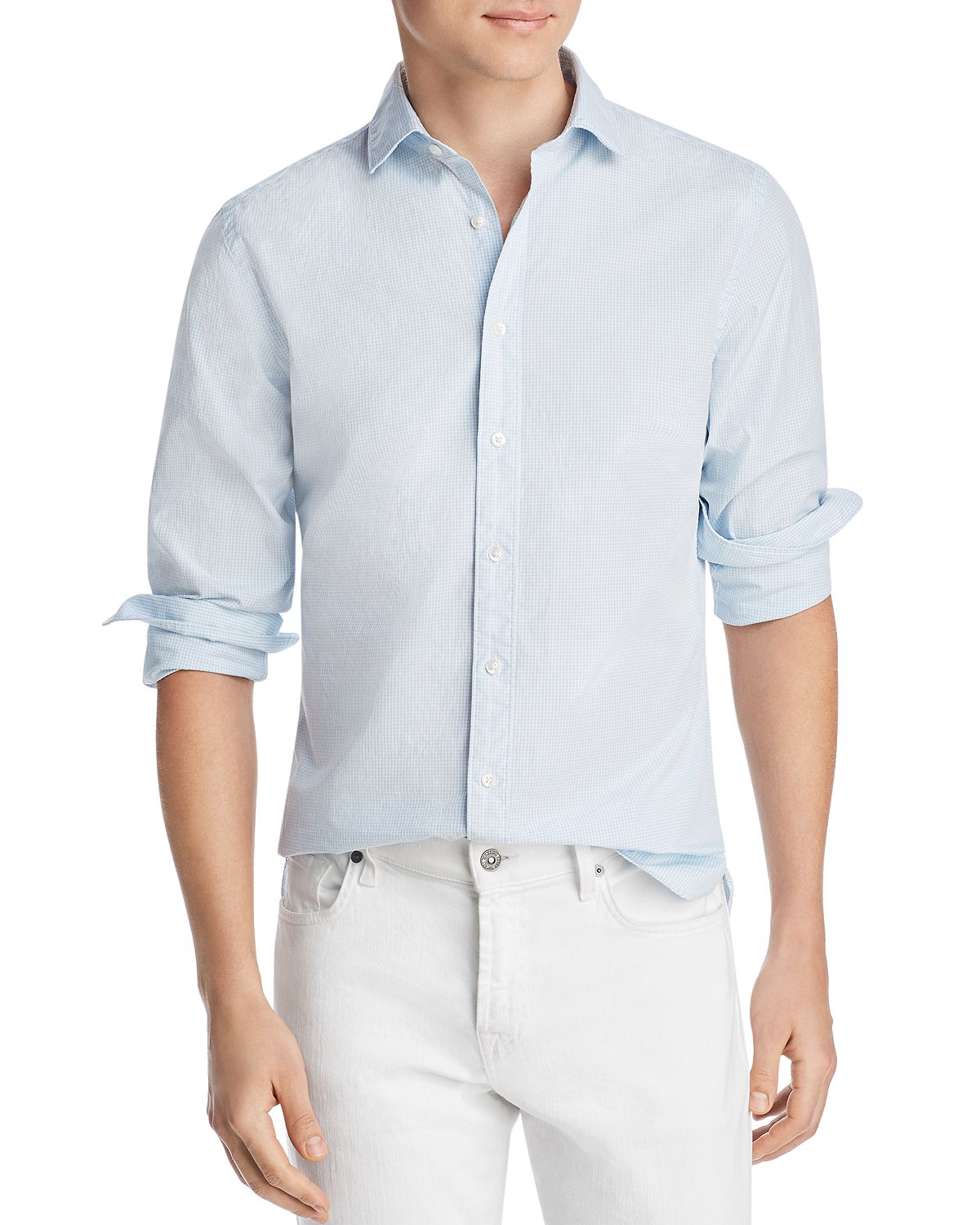 The Men's Store Micro-gingham Regular Fit Shirt Pool Blue