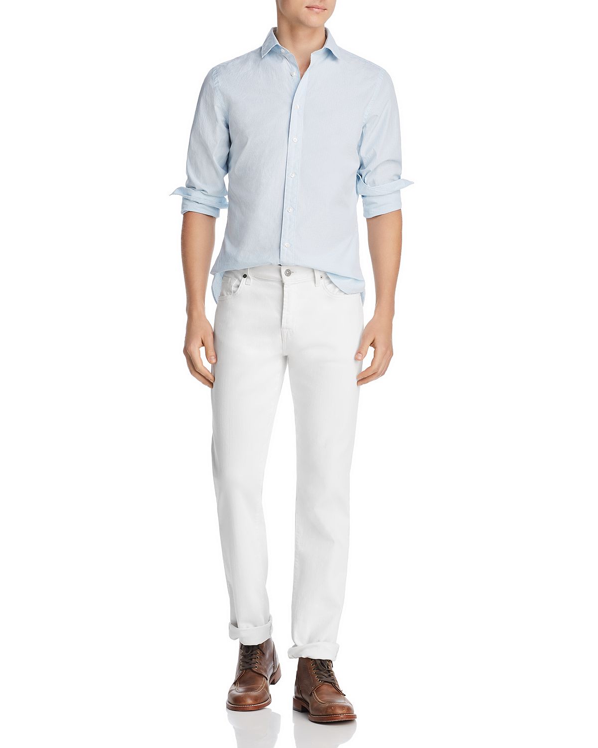 The Men's Store Micro-gingham Regular Fit Shirt Pool Blue