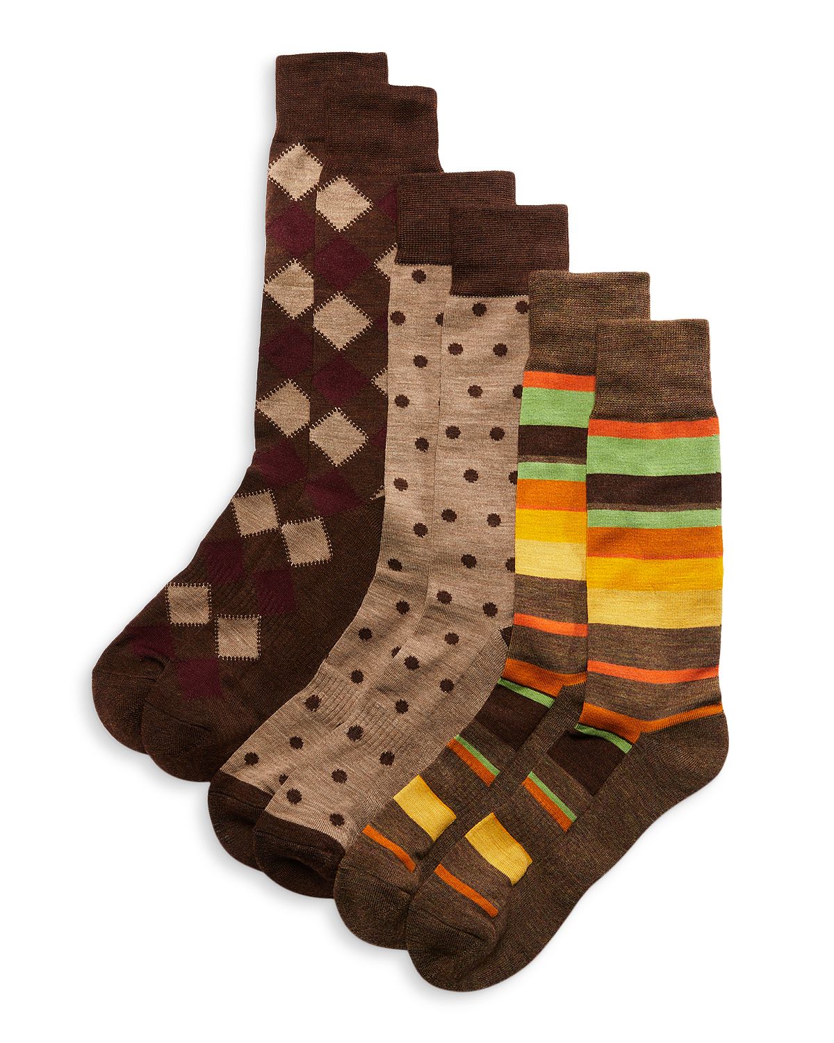 The Men's Store Patterned Merino Crew Socks Pack Of 3 Taupe