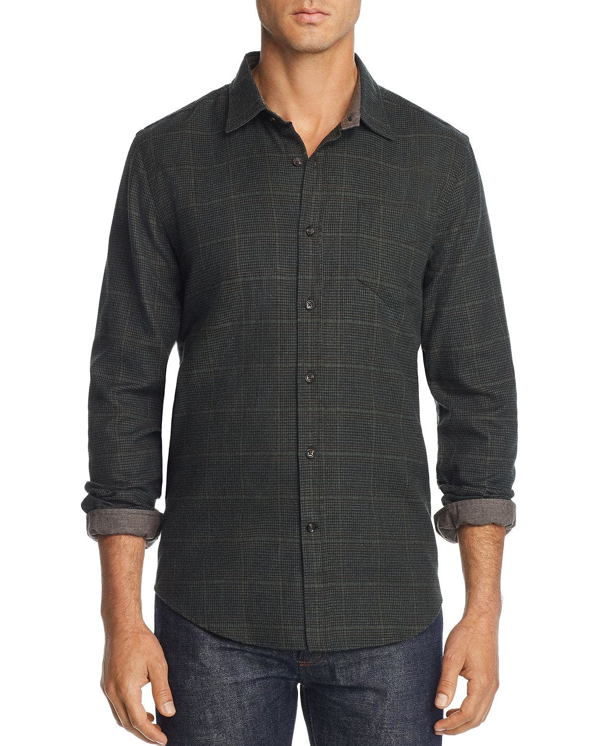 The Men's Store Plaid Houndstooth-print Regular Fit Flannel Shirt Green
