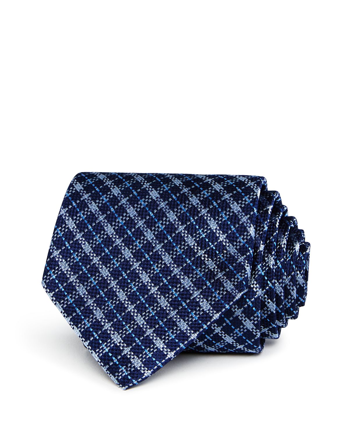 The Men's Store Plaid Silk Classic Tie Navy/Blue