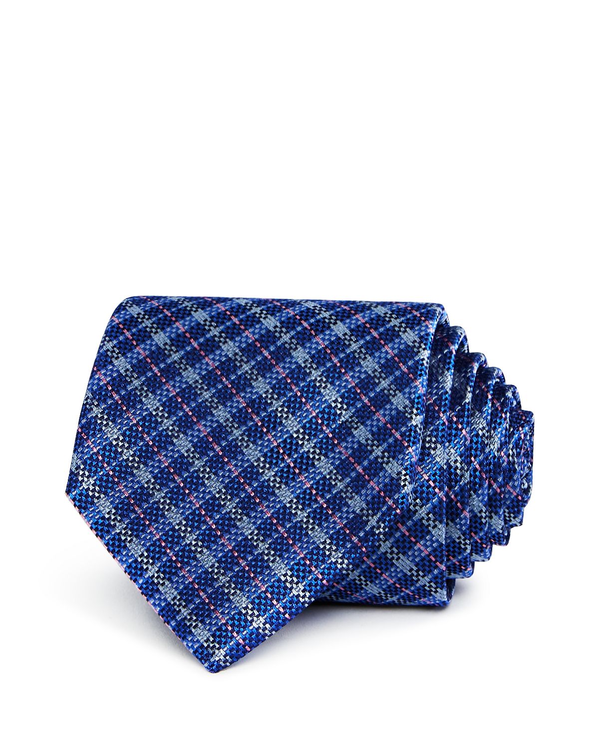 The Men's Store Plaid Silk Classic Tie Navy/Pink