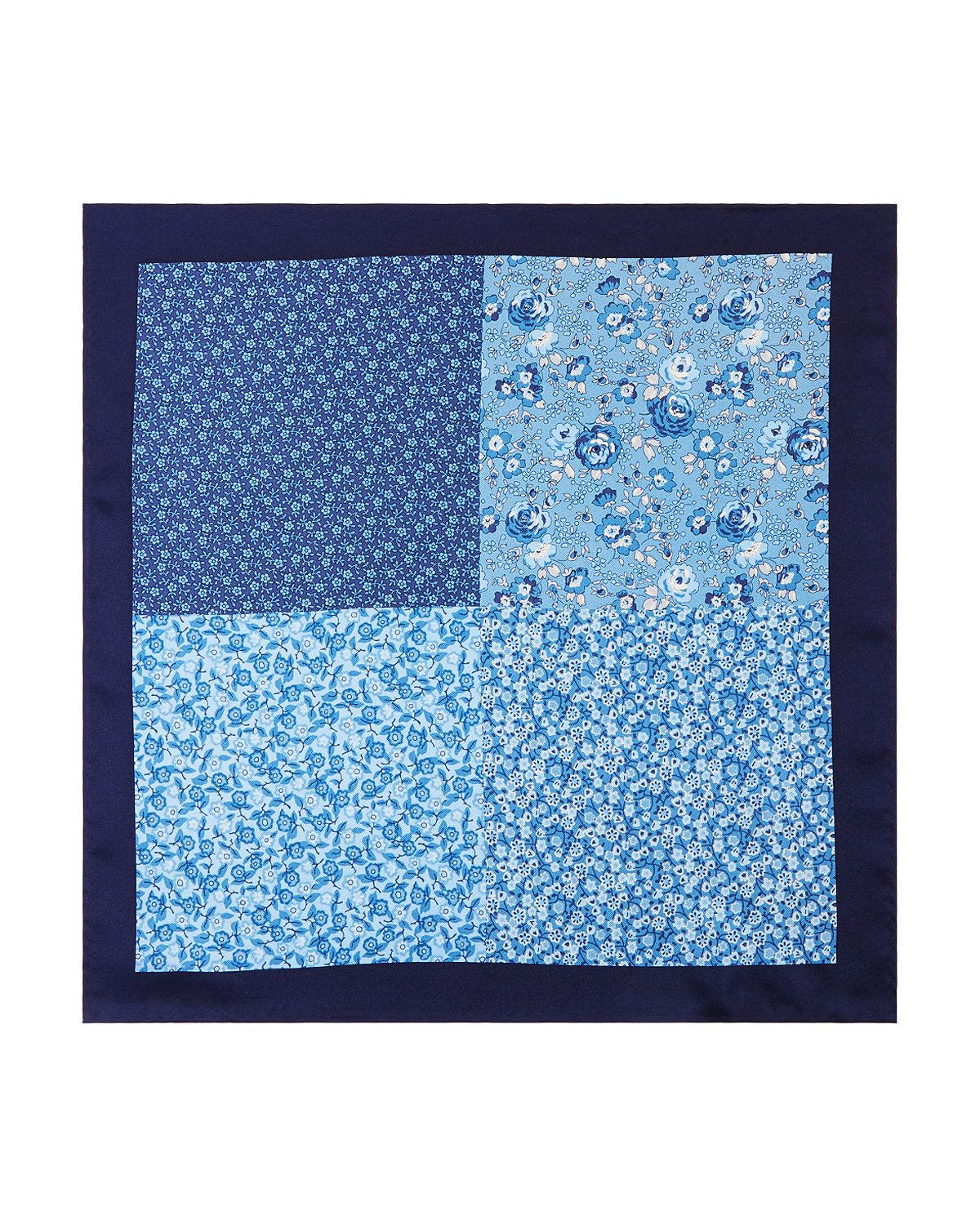 The Men's Store Quad Floral Silk Pocket Square Navy/Blue
