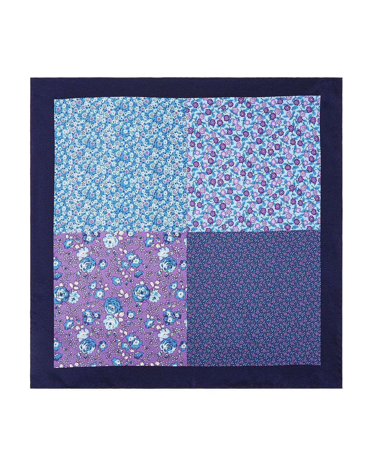 The Men's Store Quad Floral Silk Pocket Square Navy/Lavendar