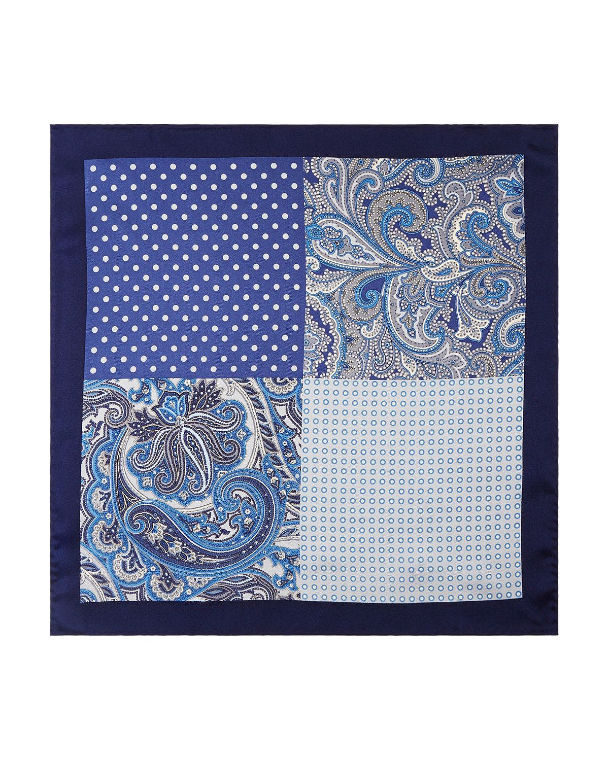 The Men's Store Quad Paisley Dot Silk Pocket Square Navy/Blue