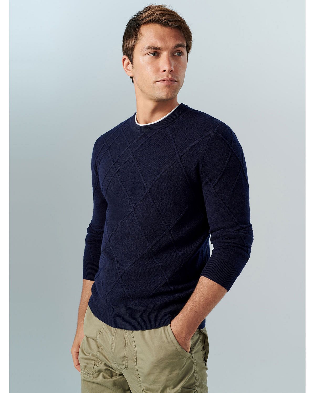 The Men's Store Ribbed Cable-knit Sweater Navy Blue