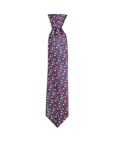 The Men's Store Scattered Floral Silk Classic Tie Navy/Red