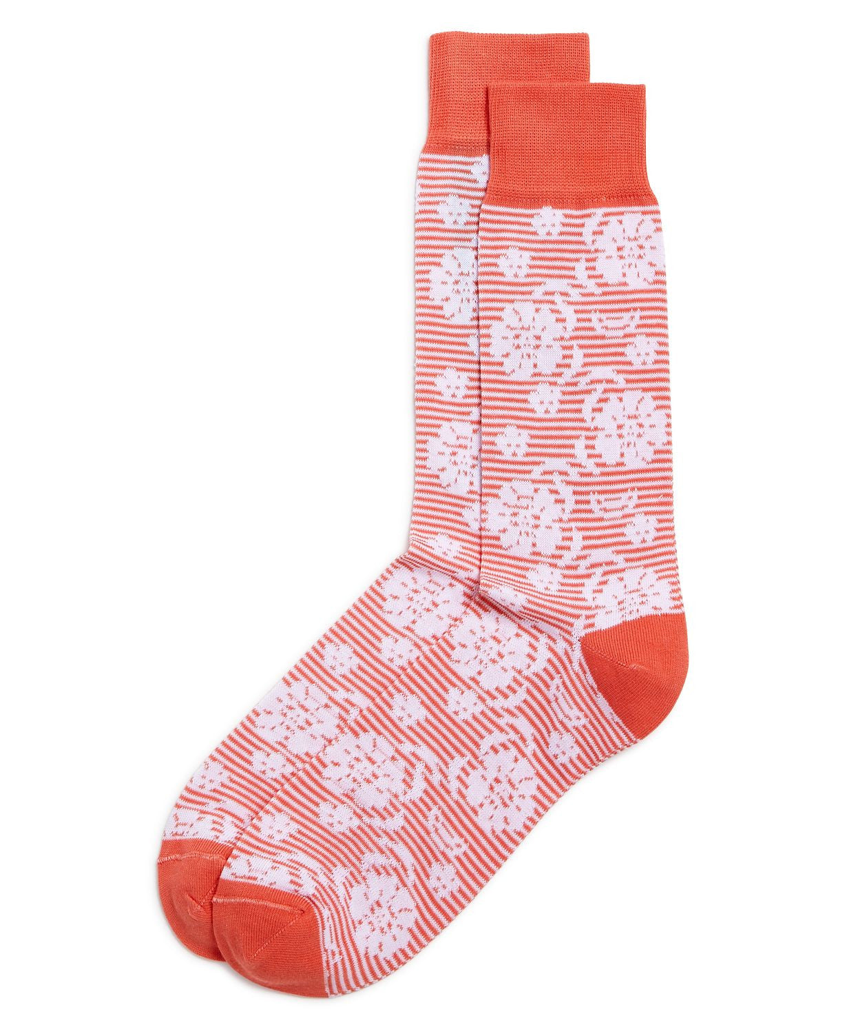 The Men's Store Striped Floral Socks Coral