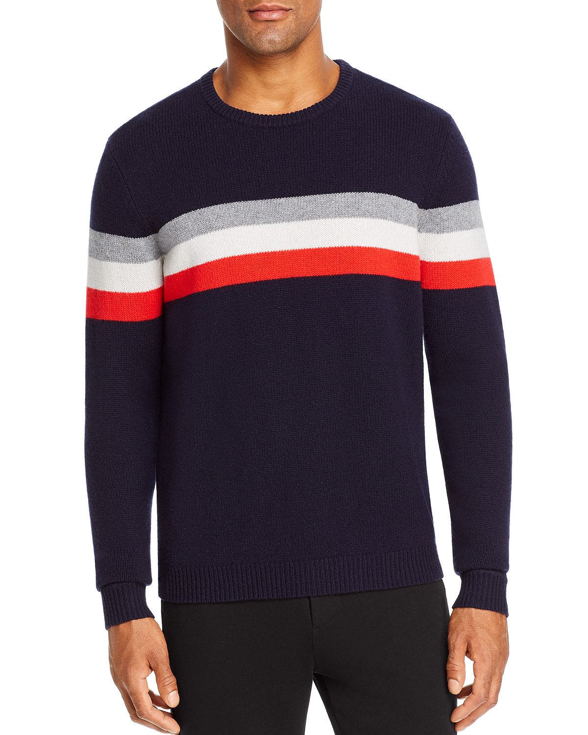 The Men's Store Striped Merino Wool Sweater Navy Stripe