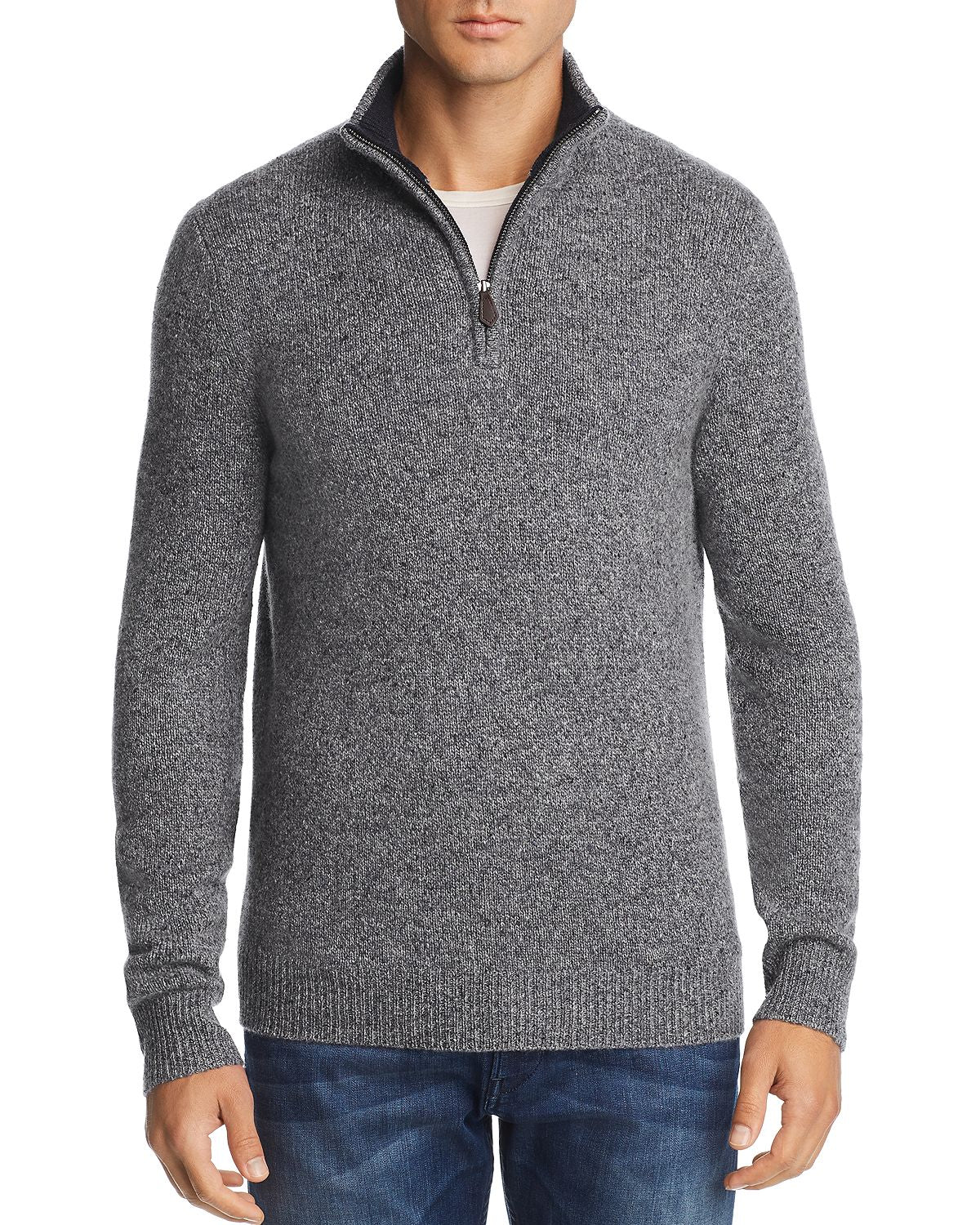 The Men's Store The Store At Bloomingdales Half-zip Tweed Cashmere Sweater Gray