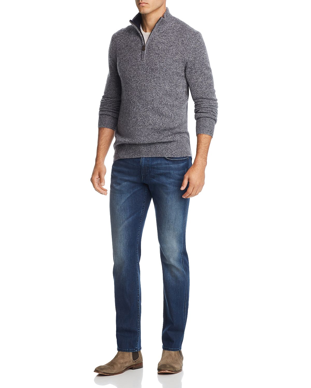 The Men's Store The Store At Bloomingdales Half-zip Tweed Cashmere Sweater Gray