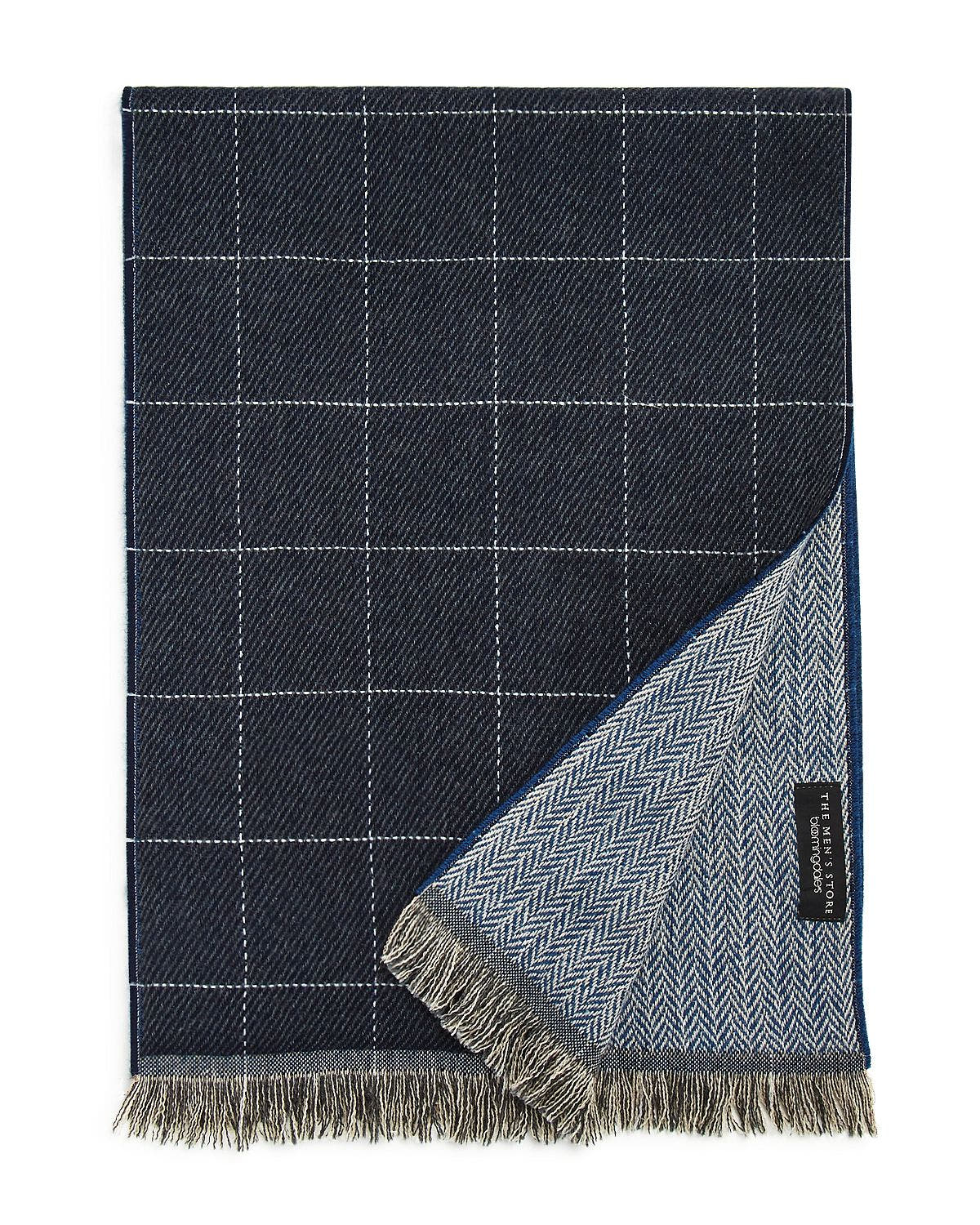 The Men's Store The Store Reversible Windowpane/chevron Scarf Navy
