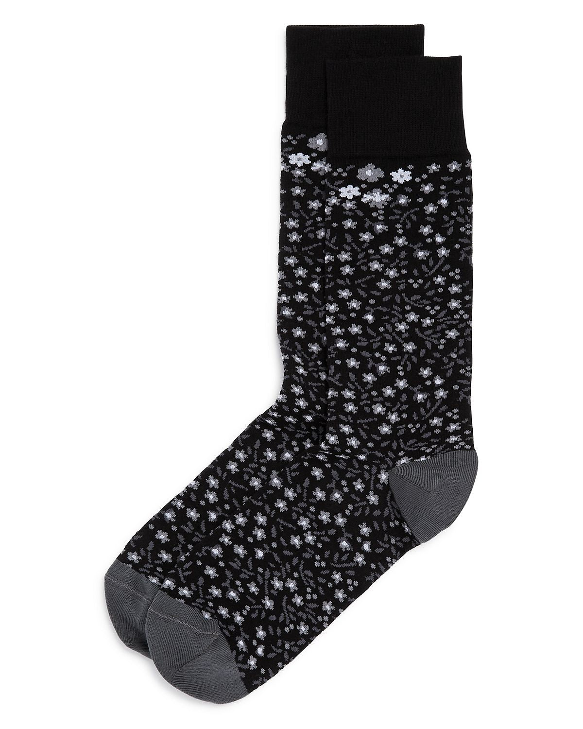 The Men's Store Tonal Floral Crew Socks Black