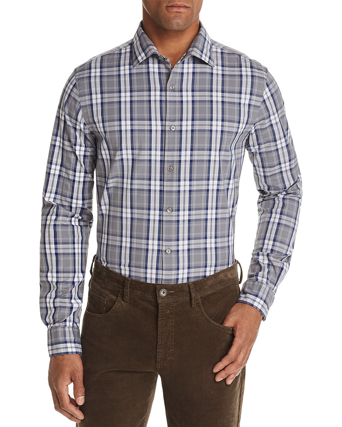 The Men's Store Tri-color Plaid Classic Fit Shirt Gray